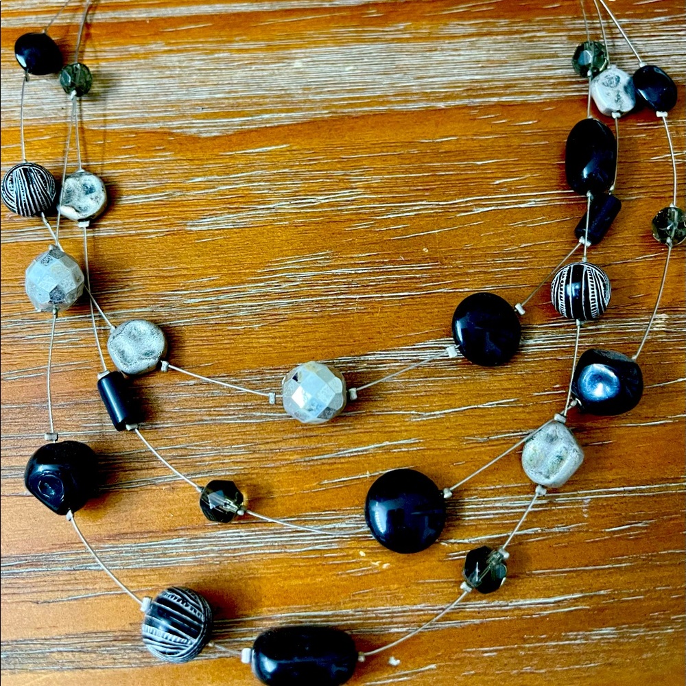 Black & Silver Chunky Beaded 3-tier Necklace